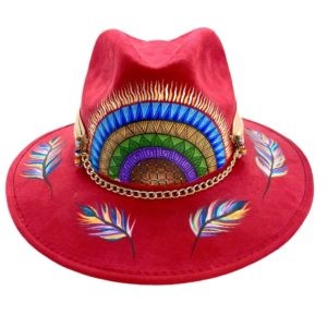 Sombrero de gamuza pintado a mano color rojo