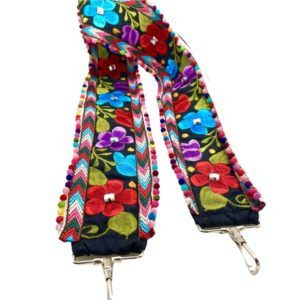 Asa para bolsa bordada con flores y cinta de borlas
