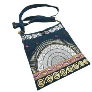 Bolsa “Cross Body” de mezclilla con círculo pintado a mano