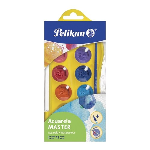 ACUARELA MASTER 12 PASTILLAS ESTUCHE DE PLASTICO