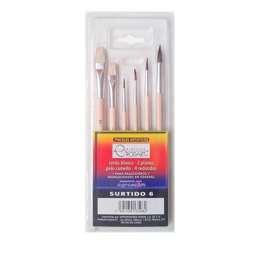 PINCEL DE CERDA BLANCA Y CAMELLO RODART SURTIDO 6PZ