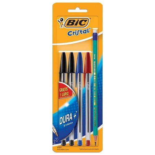 BOLIGRAFO CRISTAL DURA+ PUNTO MEDIANO 4PZ BLISTER