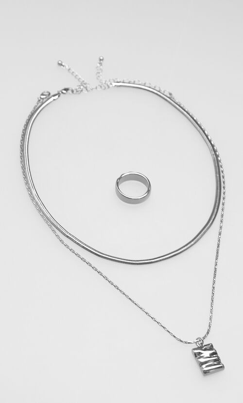 Set Collar Y Anillo Plateado