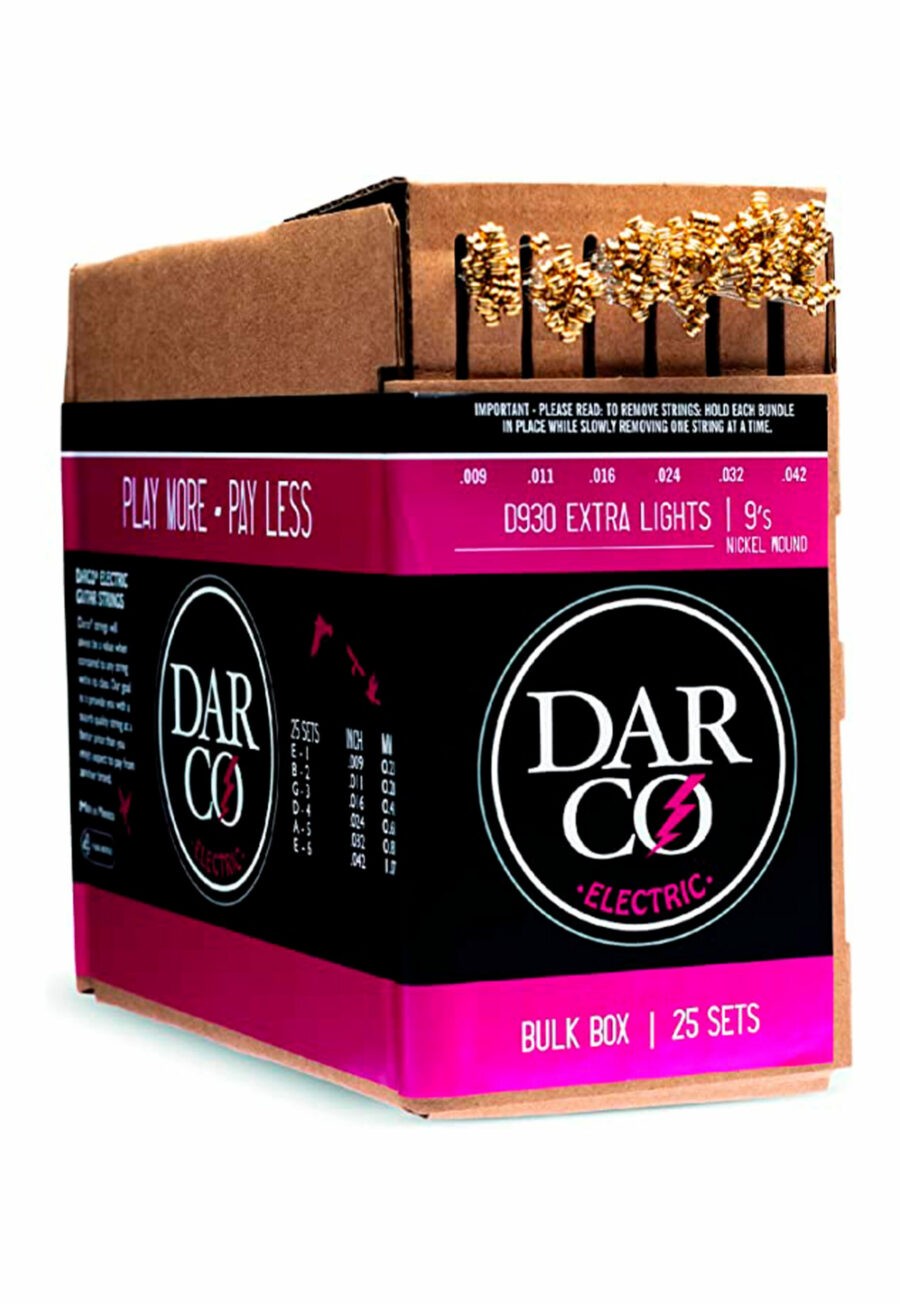 Cuerdas para guitarra eléctrica, Darco D930 Extra Light, Caja con 25 paquetes.