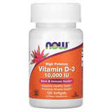 NOW Foods, VitaminaD3, Alta potencia, 10.000UI, 120cápsulas blandas