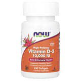 NOW Foods, VitaminaD3, Alta potencia, 10.000UI, 240cápsulas blandas