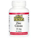 Natural Factors, Citrato de zinc, 15mg, 90comprimidos