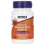 NOW Foods, Vitamina D3, Alta potencia, 5000 UI, 30 cápsulas blandas
