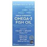 Viva Naturals, Aceite de pescado con omega-3, Triple concentración, 2500 mg, 180 cápsulas blandas (1250 mg por cápsula blanda)