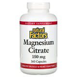 Natural Factors, Citrato de magnesio, 150mg, 360cápsulas