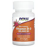 NOW Foods, VitaminaD3, Máxima potencia, 50.000UI, 50cápsulas blandas