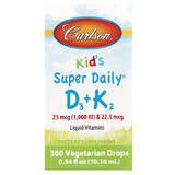 Carlson, Niños, D3 y K2 superdiarios, 25 mcg (1000 UI) y 22,5 mcg, 10,16 ml (0,34 oz. Líq.)