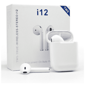 Audífonos blancos bluetooth i12 con estuche de carga / st-w113