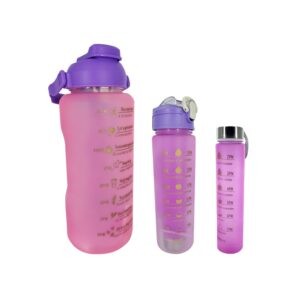 Juego de 3 botellas mate, bicolor o tricolor con frases motivacionales, sitckers decorativos y capacidad para 2L, 1L y 0.3 litro