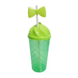 Vaso translúcido de plástico con diseño de helado y popote con moño, variedad de colores / kq740-g