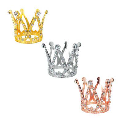 1pza Mini corona 6 picos de metal 3.5 x 3.2 cm con pedrería para decoración multiusos, variedad de colores / bt-2194