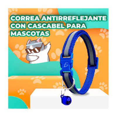 1pza collar para mascotas con cascabel, tira reflejante y broches ajustables de colores, variedad de colores / mas.09.7