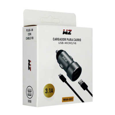 Cargador para coche / carro con 2 puertos usb y un cable usb-micro / tipo c / waa001 / 5046439