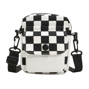 Mochila pequeña tipo mariconera de 2 compartimientos con diseño a cuadros, variedad de colores / bag114