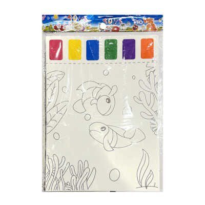 Dibujo animado con 6 acuarelas para colorear y pincel / b-574