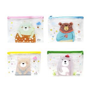 1pza Lapicera mediana transparente con cierre y diseño animado 21x16cm, variedad de colores / hy-7517 / b56 / hy-7517by / hy-751
