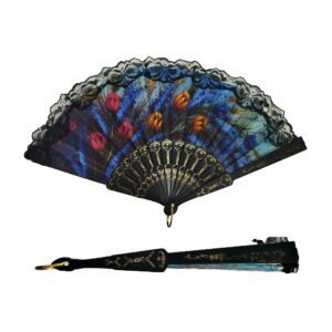 1pza Abanico de plástico con tela y con encaje, variedad de colores y diseños / a8