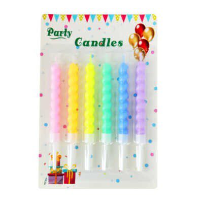 Paquete 6 velas con diseño espiral en colores pastel party candles, variedad de colores / bt-v1300