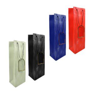 1pza Bolsa de regalo rectangular para botellas con diseño de relieve en forma de rombos 12x9x36cm, variedad de colores / yxl-105