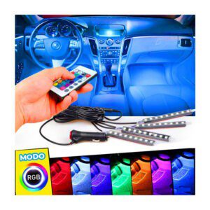 Juego de 4 tiras ele-gate con 9 leds de luz rgb y entrada tipo plug de encededor coche carro / led.qcrgb.001