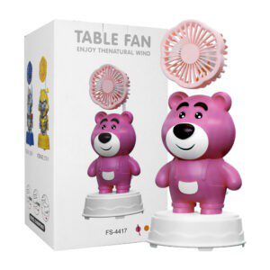 Ventilador recargable con 3 velocidades y diseño oso lotso + base con sacapuntas, variedad de colores / table fan / fs-4417