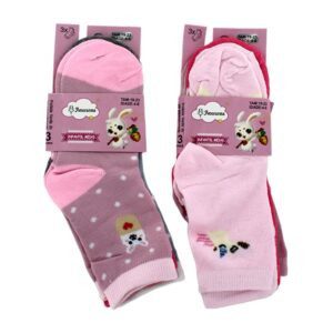 Paquete con 3 pares de calcetines infantiles amorarma con diversos estampados para niña, variedad de modelos / tam 19-23 / idade