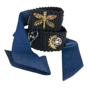 Cinturón unitalla hecho a mano pieza única mexican boho negro y mezclilla