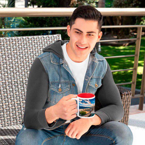 TAZA PANAJI DE CERAMICA BLANCA CON INTERIOR DE COL...