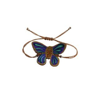 Pulsera de piel con mariposa y cordón encerado