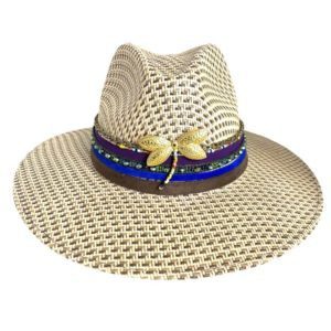 Sombrero con banda de chaquira, gamuza y Libélula