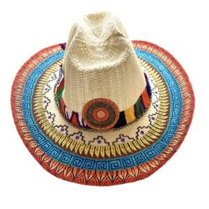 Sombrero pintado a mano con cinta tejida de colores