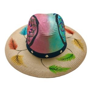 Sombrero pintado a mano pieza única cinta mezclilla