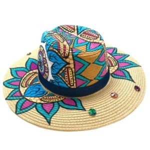 Sombrero pintado a mano pieza única cinta mezclilla y cristales